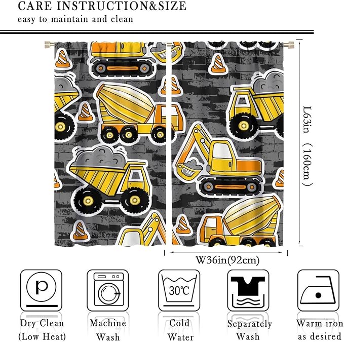 Kids Construction Excavator Window Curtains - Image 4
