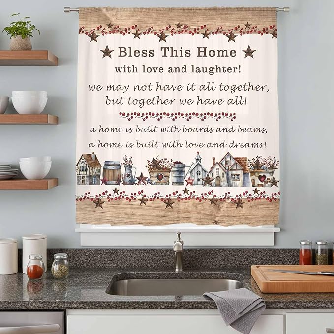 Farmhouse Sheer Curtains 96 Inch Length Country Star Barn Berry Brown Wood - Image 8