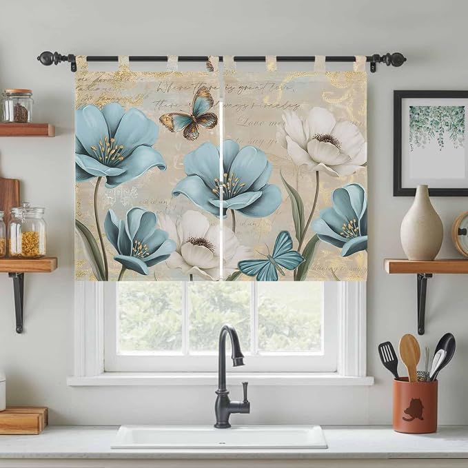 Spring Flowers Bedroom Curtains 63 Inch Length, Window Curtains Tab Top - Image 3