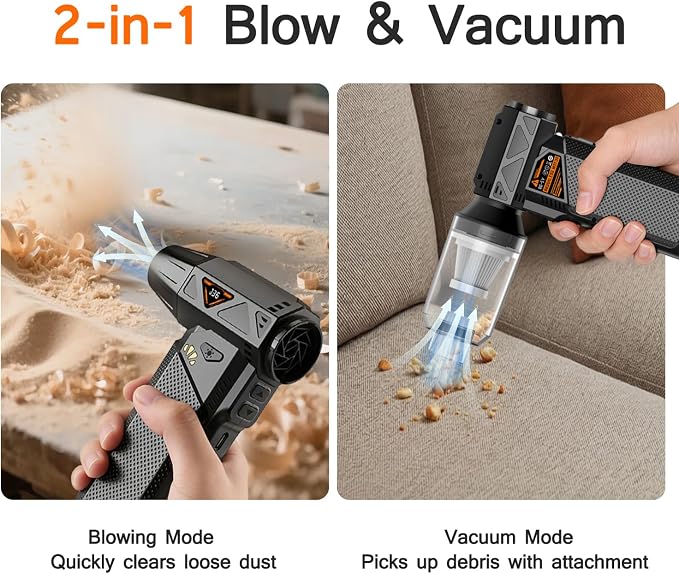 Compressed Air Duster, 2-in-1 Cordless Electric Air Duster & Mini Vacuum - Image 3