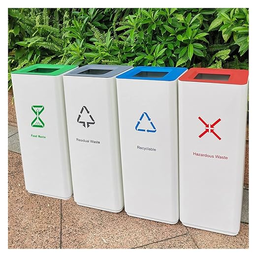 GLigeT Outdoor Trash can White Combined Trash Can Large-Capacity Square Sorting by Unknown