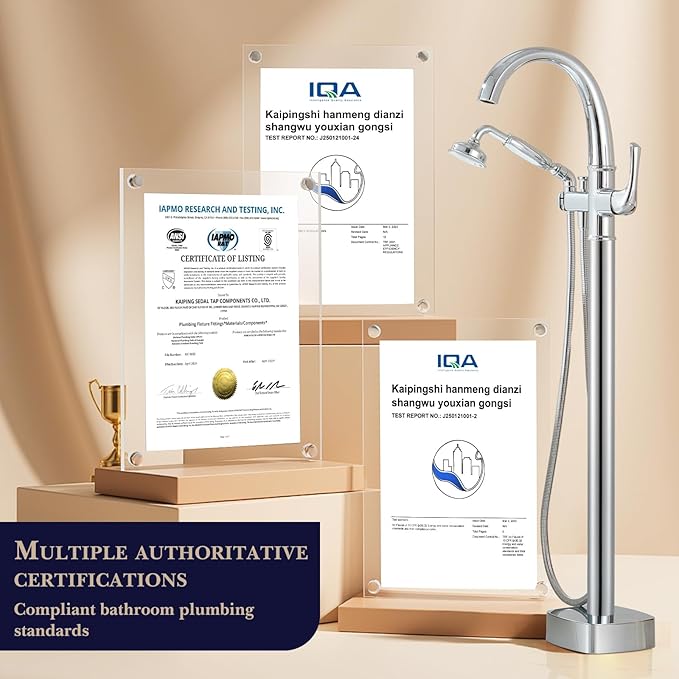 Free Standing Tub Faucet, Hanallx Luxury Polished Chrome Freestanding Bathtub Faucet with Sprayer, Premium Brass High Flow Rate Floor Mount Tub Filler Swivel Spout, Roman Tub Faucet Set（HM88011-CP）