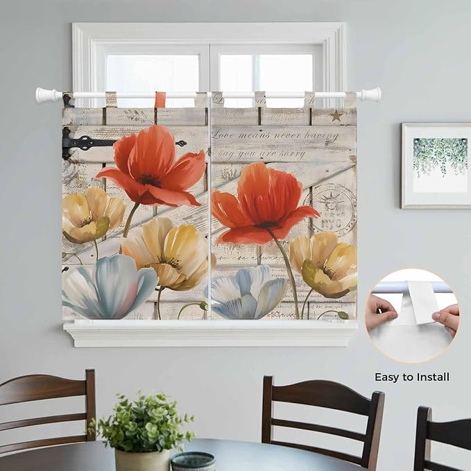 Retro Floral Bedroom Curtains 63 Inch Length, Window Curtains Tab Top - Image 4