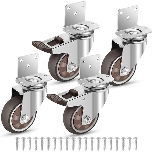 Nefish 3 Inch Side Mount Casters Wheels, L-Shaped Rubber Caster Set of 4 by Nefish