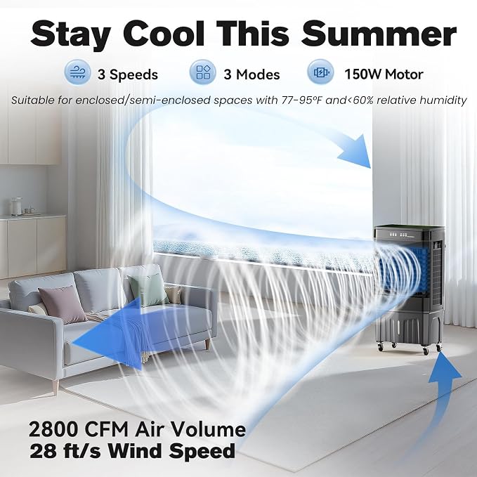 Auertech 8.2 Gal Swamp Cooler, 2800 CFM Windowless Portable Air Conditioner - Image 3
