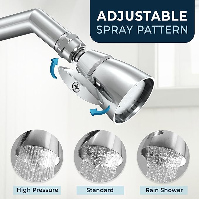 HammerHead Showers® Solid Metal 2 Inch High Pressure Shower Heads - CHROME – 2.5 GPM Shower Heads High Pressure - High Flow Shower Head with ADJUSTABLE SPRAY PATTERN - Fixed Shower Head