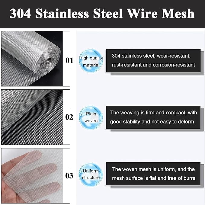 Stainless Steel Woven Wire Mesh, 304 Insect Screen, 30 Mesh Window Grid - Image 4