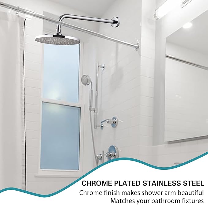 12 Inch Shower Arm with Flange,Stainless Steel 90 Degree Rain Shower Head Extension Arm,Wall-Mounted Shower Head Arm for Fixed Shower Head,Brushed Nickel