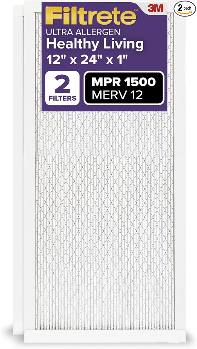 Filtrete 12x24x1 AC Furnace Air Filter, MERV 12, MPR 1500, CERTIFIED asthma & by Filtrete