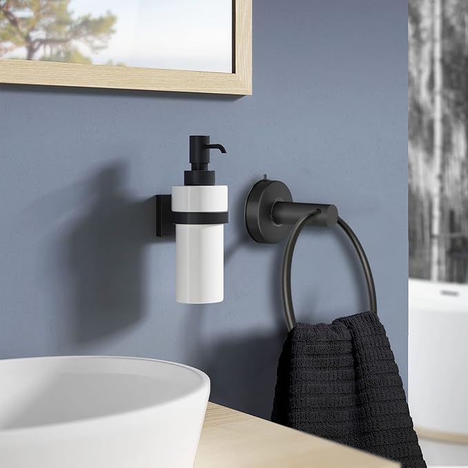 DGYB Suction Cup Towel Ring Matte Black Hand Towel Holder for Bathroom Wall SUS 304 Stainless Steel Kitchen Towel Hanger