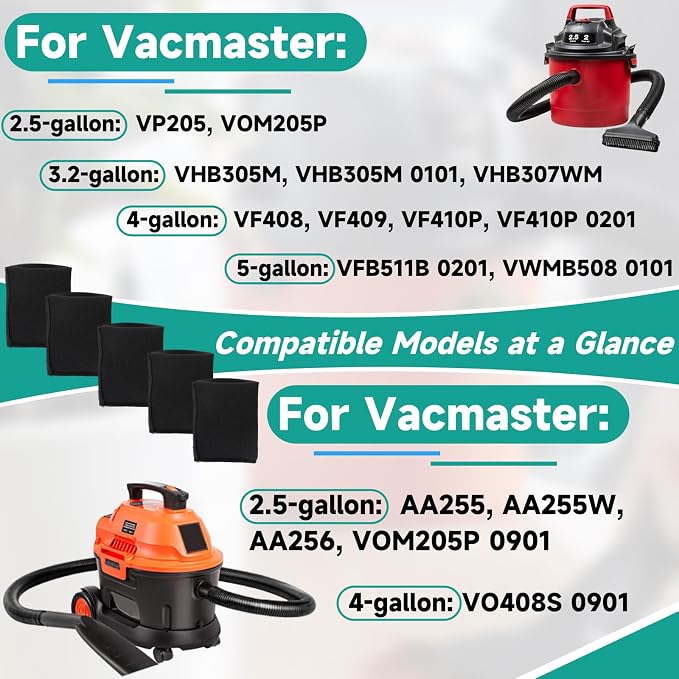 5 Pack VFF21 Foam Filters Fit for Vacmaster 2.5-5 Gallon Wet/Dry Vacs & Armor - Image 4