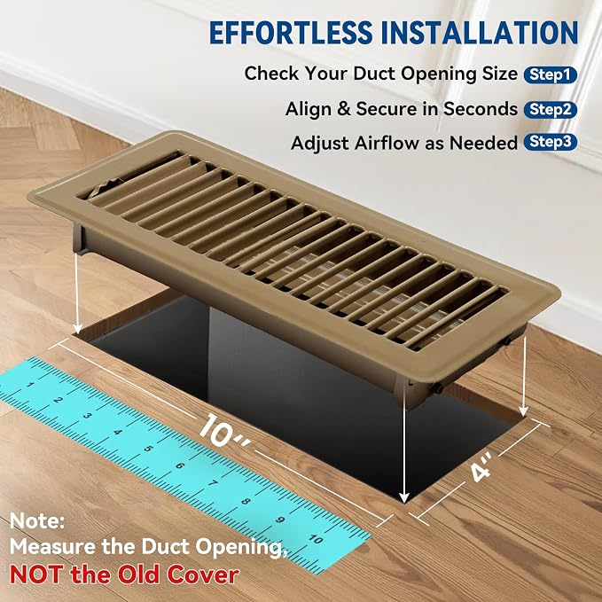 4" x 10" Floor Register Vent Covers 2-Pack, Walkable Powder-Coated Metal Vent - Image 4