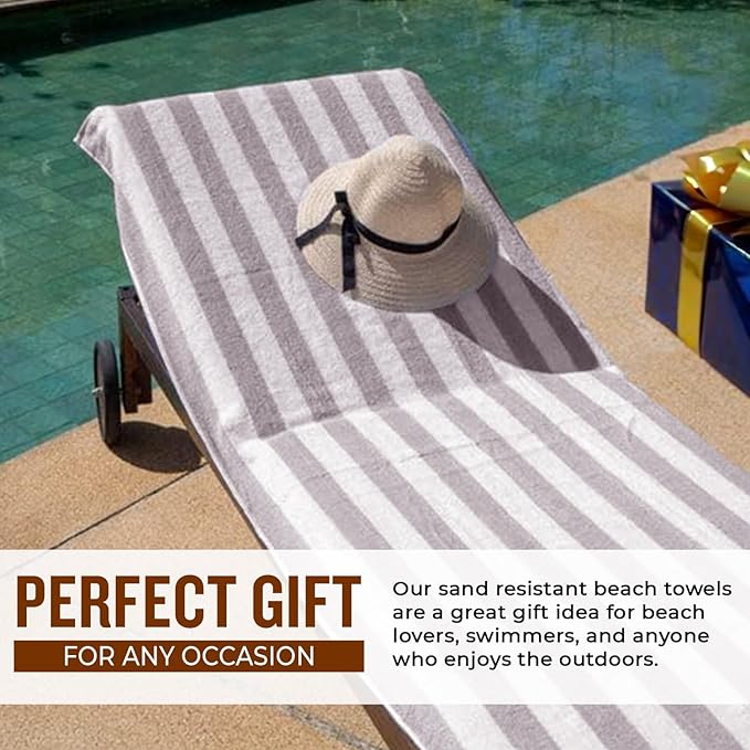Personalized Passion Beach Towels for Adults - Custom Pool Towels with Name - Highly Absorbent Cotton - Striped Design for Women & Men - Large 70x30 Bath Sheet for Hotel, Swim & Camping - Grey