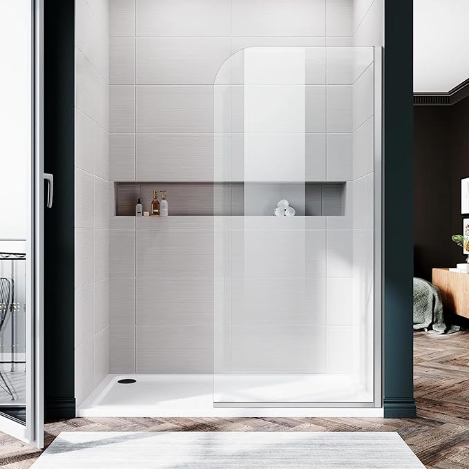 Glass Shower Panel, 34" W x 78" H Semi-Framed Fixed Shower Glass Panel in Chrome Silver with 5/16"(8mm) Clear Tempered Glass Door, Simple Shower Door Panel for Bathroom