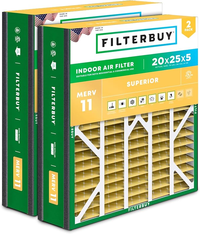 Filterbuy 20x25x5 Air Filter MERV 11 Superior Pet & Allergy Defense, Pleated by Filterbuy