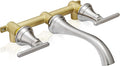 Brass Wall Mount Tub Filler, High Flow 8" Spout Reach Brushed Nickel Bathtub Faucet, 2 Handles Tub Faucets, Rough in Valve Included