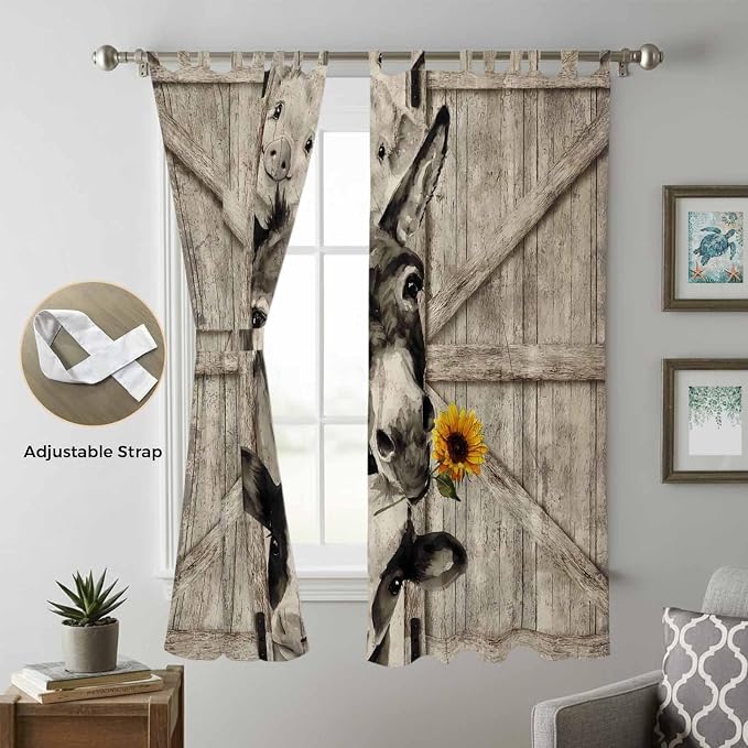 Funny Farm Animals Living Room Curtains 96 Inch Length, Window Curtains Tab Top - Image 5