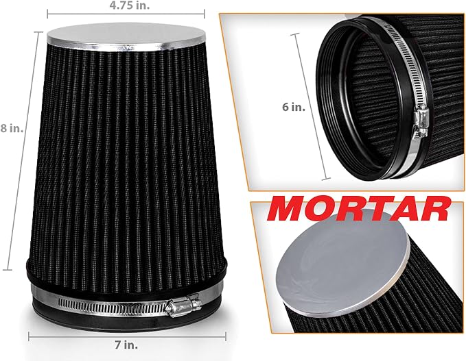 Mortar Aftermarket Auto Air Filter – 6 In Flange ID Car Enthusiast Class - Image 2