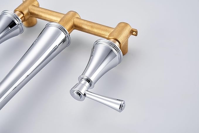 SITGES High Flow Chrome Wall Mount Bathtub Faucet with Two Level Handles,Extra-Long 10.5" Spout Reach Solid Brass Wall Tub Filler with Rough-in Valve Included