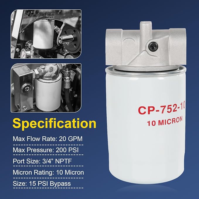 10 Micron Hydraulic Oil Filter Assembly, Spin-On Design, Return Line Filter - Image 3