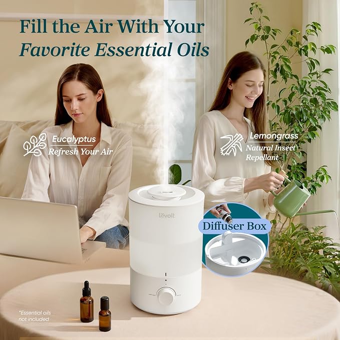 Levoit Humidifiers for Bedroom, 3L Cool Mist, Essential Oil Diffuser | Top - Image 4