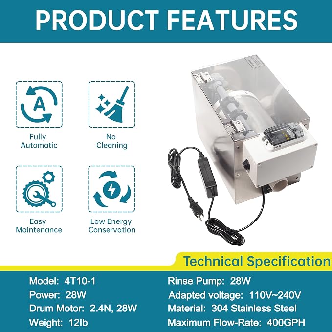 Automatic Rotary Drum Filter for Koi Tilapia Pond, Fish Farm, Hydroponics - Image 2