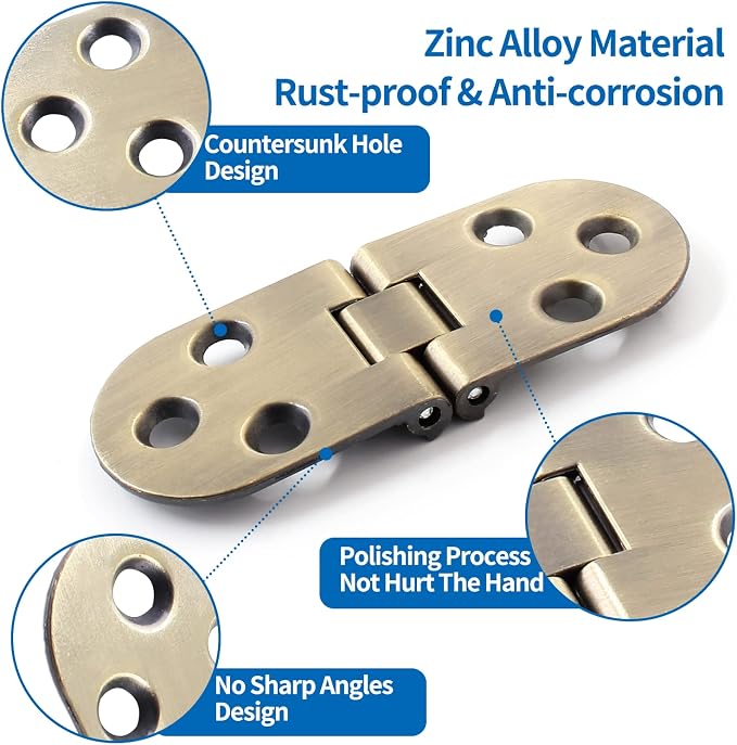 4Pcs Heavy Duty Folding Table Hinges, Bronze Sewing Machine Flip Top Hinge Zinc - Image 3