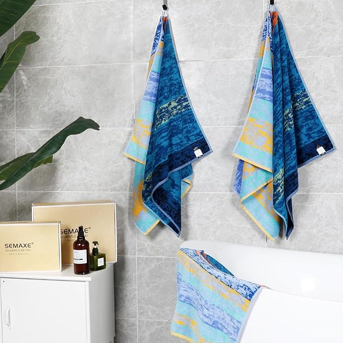 SEMAXE 18-Pack Bath Towel Set Include 6 Bath Towels, 6 Hand Towels, 6 Wash Cloths, 100% Cotton Bathroom Towels with Hanging Loops, Soft & Absorbent Towel, Colorful Towel
