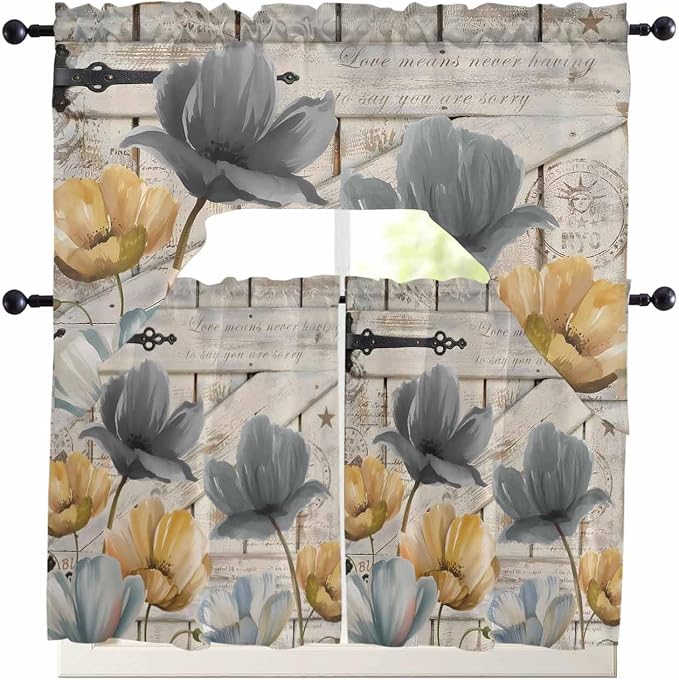 Vintage Tulip Swag Kitchen Curtains Valance and Tier Set, Farmhouse Retro Blue - Image 7