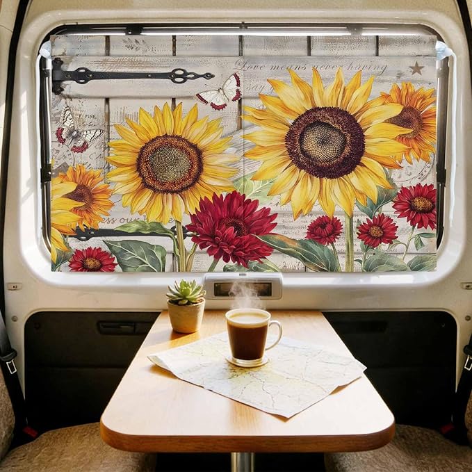 Red Yellow Sunflowers Magnetic Double Layer Car Window Shades, Side Window - Image 9