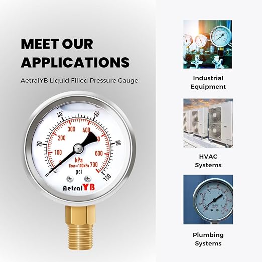 Glycerin-Filled Pressure Gauge, Brass Internal 2-Inch Gauge, Stainless Steel - Image 7