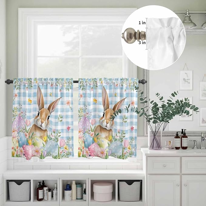 Kitchen Curtains Tiers and Valance Set of 3, Easter Light Filtering Window - Image 8