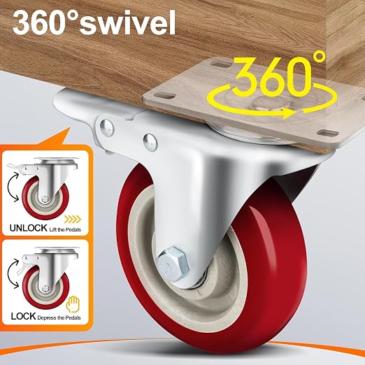 Caster Wheels 2 Inch, Heavy Duty Caster Wheels Set of 4, Swivel Castor Wheels - Image 6