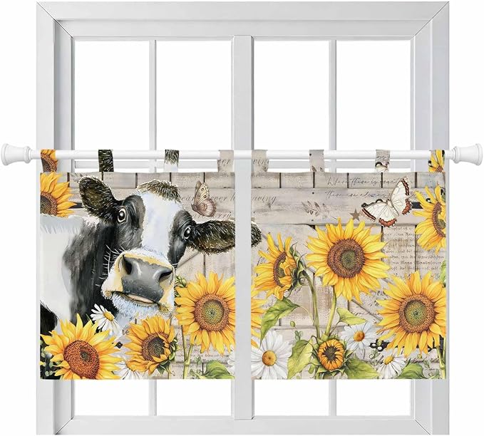 Yellow Sunflowers Kitchen Curtains 24 Inch Length, Small Window Curtains Tab Top by Unknown