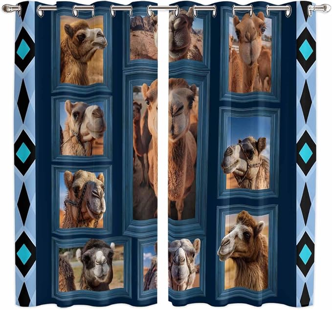 2 Panel Kitchen Cafe Curtains, Desert Camels Sunlight Filtering Nature Air by Hokiten
