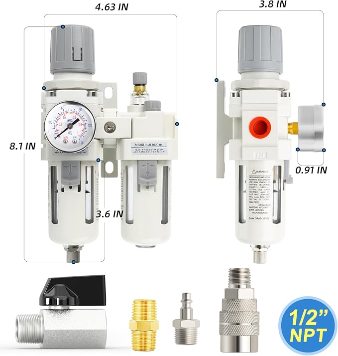 MEANLIN Air Compressor Moisture Filter, AC4010 Air Line Filter, 1/2" NPT Inlet - Image 2