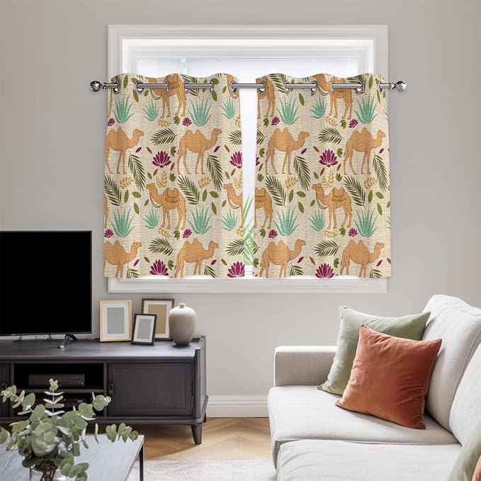 2 Panel Kitchen Cafe Curtains, Desert Camels Sunlight Filtering Nature Air - Image 5