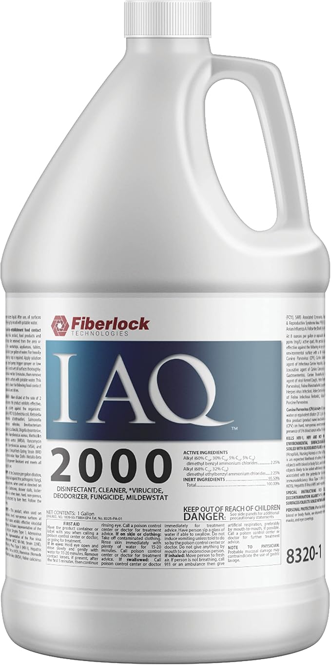 Fiberlock IAQ 2000 Disinfectant & Fungicide Cleaner Concentrate, EPA-Registered Disinfectant Cleaner, Deodorizing Cleaning Supplies - 8320-1 Gallon