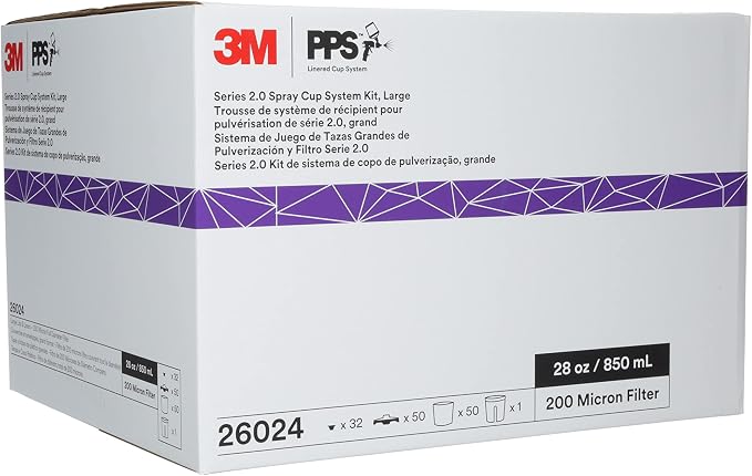 3M PPS 2.0 Spray Gun Cup, Lids and Liners Kit, 28 Ounces, 200-Micron Filter - Image 16
