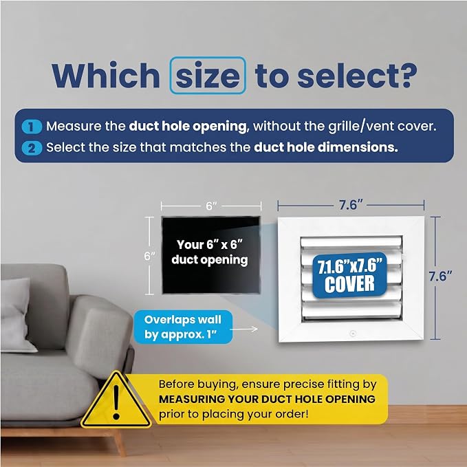 6x6 Aluminum HVAC Vent Cover Wall or Ceiling Register 1-Way Air Flow - Image 2