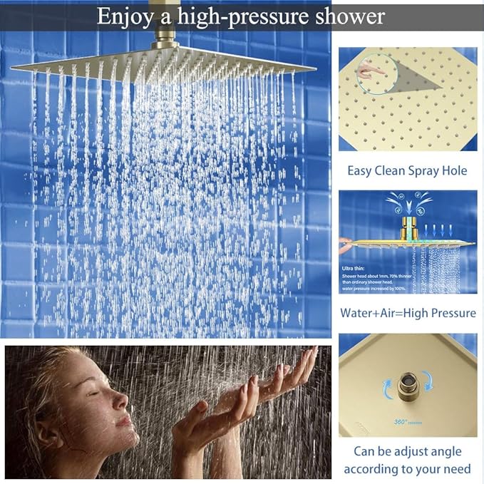 Shower Faucet Set Brushed Gold Shower System, Knob Switch Diverter Shower Faucet with High Pressure Handheld Spray, Ceiling Mount 10 Inch Shower Head with 6 Inch Wall Mount Shower Head