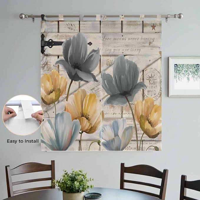 Spring Tulips Flower Bathroom Curtains 63 Inch Length, Window Curtains Tab Top - Image 4
