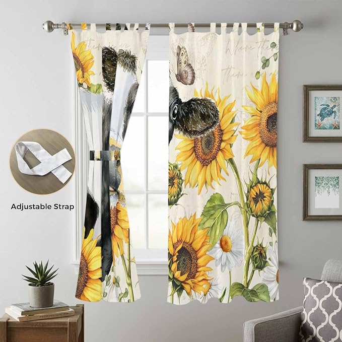 Yellow Sunflowers Living Room Curtains 84 Inch Length, Window Curtains Tab Top - Image 5