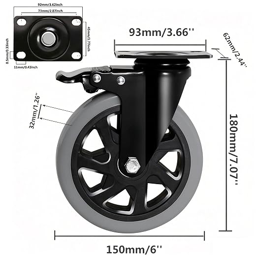 6 Inch Caster Wheels Set of 4 Heavy Duty Swivel Caster - Image 2