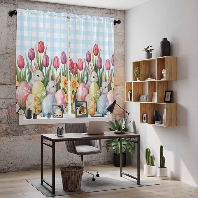 Easter Window Curtains 63 Inch Long 2 Panel Set, Rod Pocket Bedroom Curtains & - Image 6