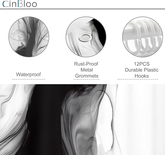 Cinbloo Small Stall Narrow RV Shower Curtain 36Wx72H Black and White Marble Abstract Modern Ombre Grey Grey Bathroom Curtain Set Minimalist Chic Simple Cool Neutral Bath Bathroom Accessories Decor