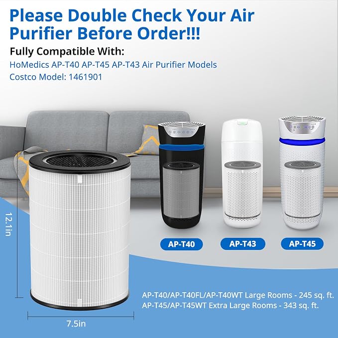 2 Pack AP-T45 AP-T40FL HEPA Replacement Filter Compatible - Image 2