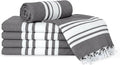 Turkish Cotton Beach Towel Pack of 6 & 1 Boho Tote Bag - Hammam Towels - No Shrink - Quick Dry - Lightweight - Sand Free - Camping - Pool - Tanning - Beach Essentials - Gray (40"x70")
