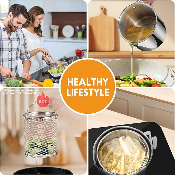 Chihee Grease Container Deep Fryer 2 in 1 Stainless Steel Bacon Grease Saver - Image 7