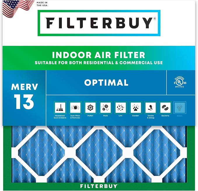 Filterbuy 12x12x1 Air Filter MERV 13 Optimal Smoke & Allergy Defense, by Filterbuy